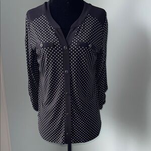 Black Polka Dot Button-Up Blouse